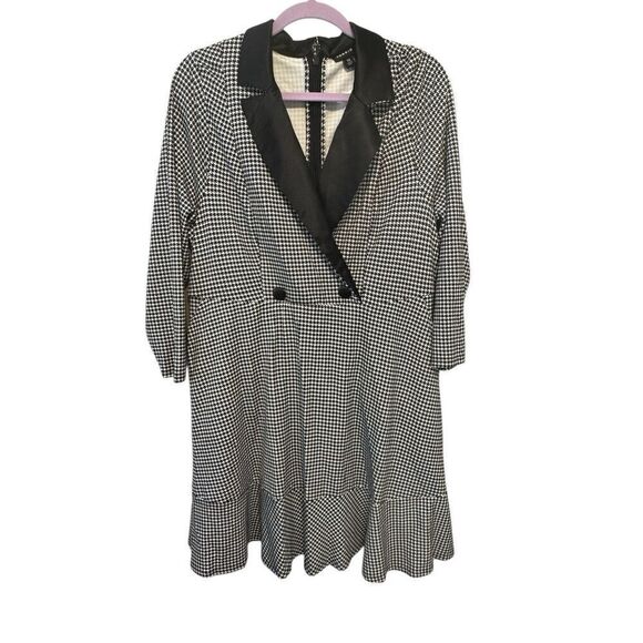 Torrid Houndstooth Tuxedo Black Dress White Print Size 16 Satin Collar Fit Flare - Picture 4 of 8